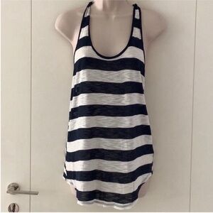 Three Dots Navy White Scoop Neck Racerback Tank Top Tee S